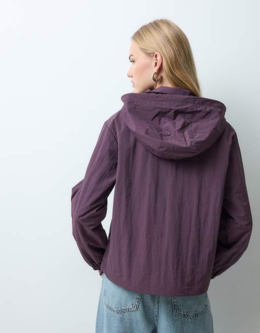 Threadbare funnel neck rain jacket with elasticated hem in plum, 4 of 5