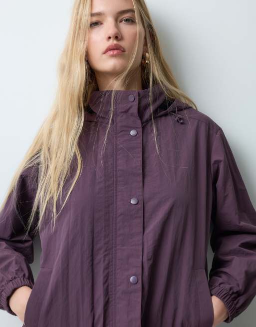 Threadbare funnel neck rain jacket with elasticated hem in plum, 5 of 5