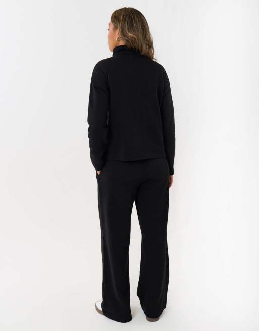 Threadbare Funnel neck wide leg sweat set in black, 2 of 4