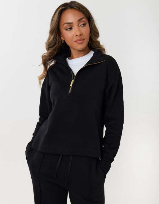 Threadbare Funnel neck wide leg sweat set in black, 4 of 4