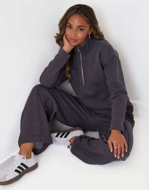 Threadbare Funnel neck wide leg sweat set in charcoal grey - view 1