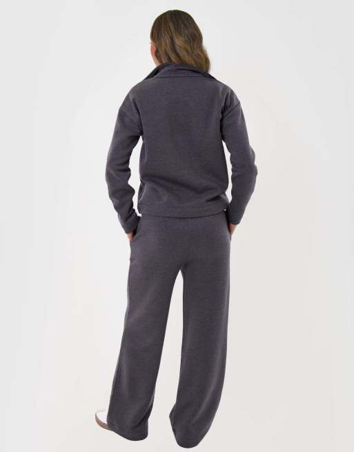 Threadbare Funnel neck wide leg sweat set in charcoal grey, 2 of 4