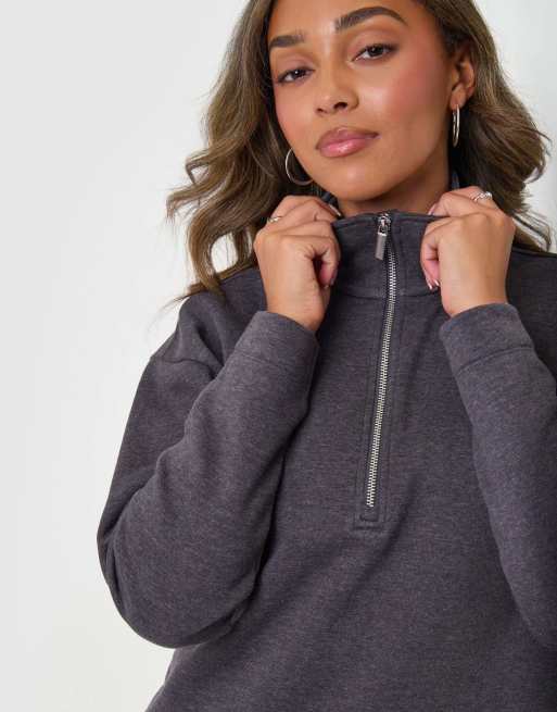Threadbare Funnel neck wide leg sweat set in charcoal grey, 3 of 4