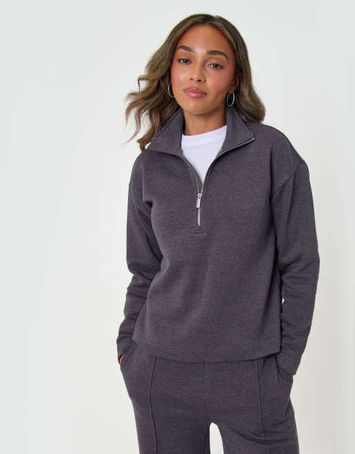 Threadbare Funnel neck wide leg sweat set in charcoal grey, 4 of 4