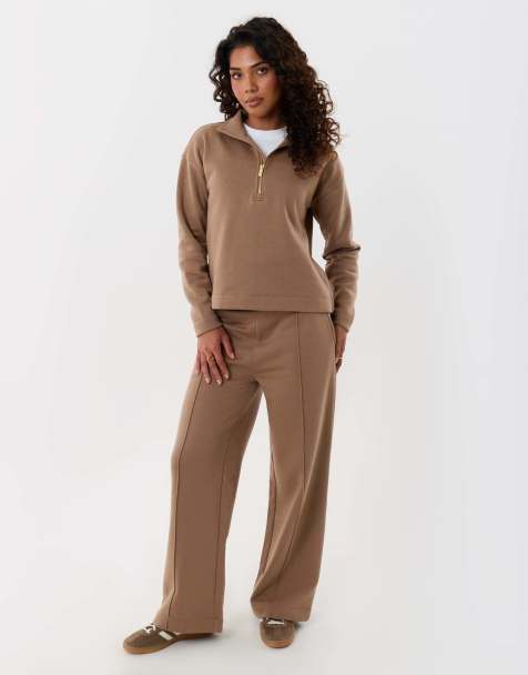 Threadbare Funnel neck wide leg sweat set in mink brown - view 1