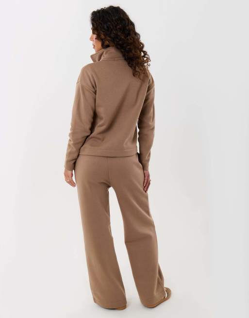 Threadbare Funnel neck wide leg sweat set in mink brown, 2 of 4