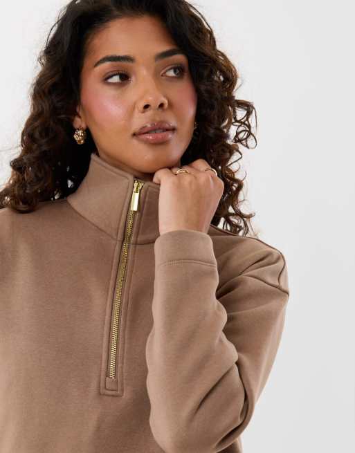 Threadbare Funnel neck wide leg sweat set in mink brown, 3 of 4