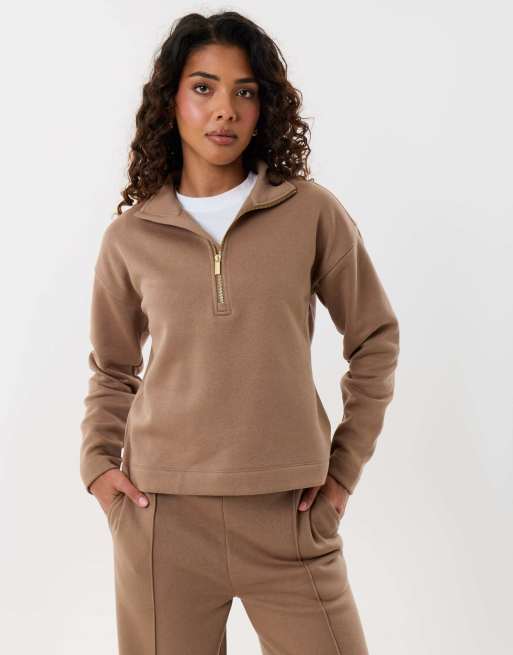 Threadbare Funnel neck wide leg sweat set in mink brown, 4 of 4