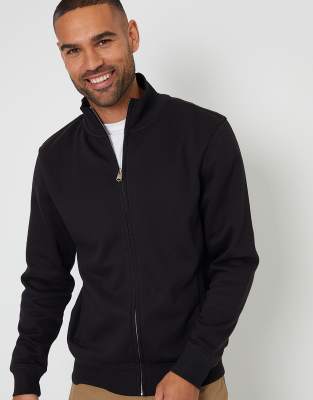 Threadbare Funnel Neck Zip Through Sweatshirt In Black