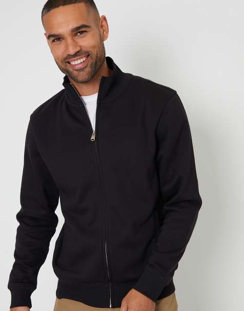 Threadbare Funnel neck zip through sweatshirt in black - view 1