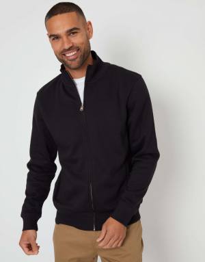 Threadbare Funnel neck zip through sweatshirt in black