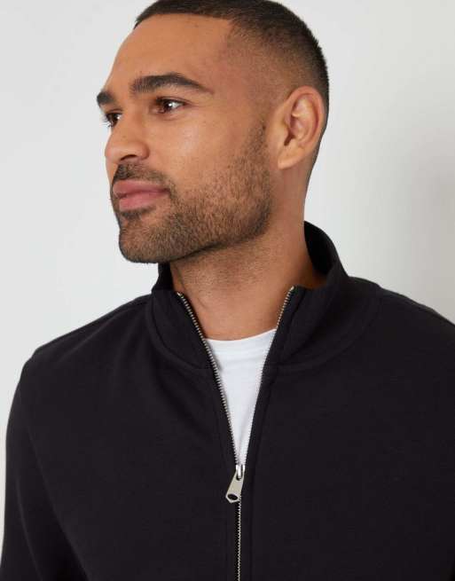 Threadbare Funnel neck zip through sweatshirt in black, 3 of 4