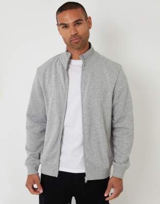 Threadbare Funnel Neck Zip Through Sweatshirt In Grey