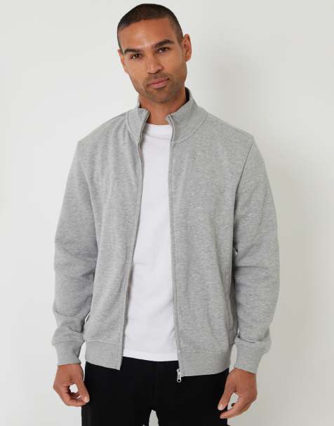 Threadbare Funnel neck zip through sweatshirt in light grey - view 1