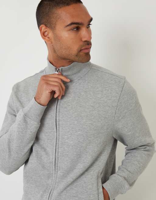 Threadbare Funnel neck zip through sweatshirt in light grey, 3 of 4