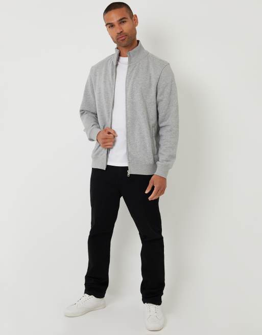 Threadbare Funnel neck zip through sweatshirt in light grey, 4 of 4