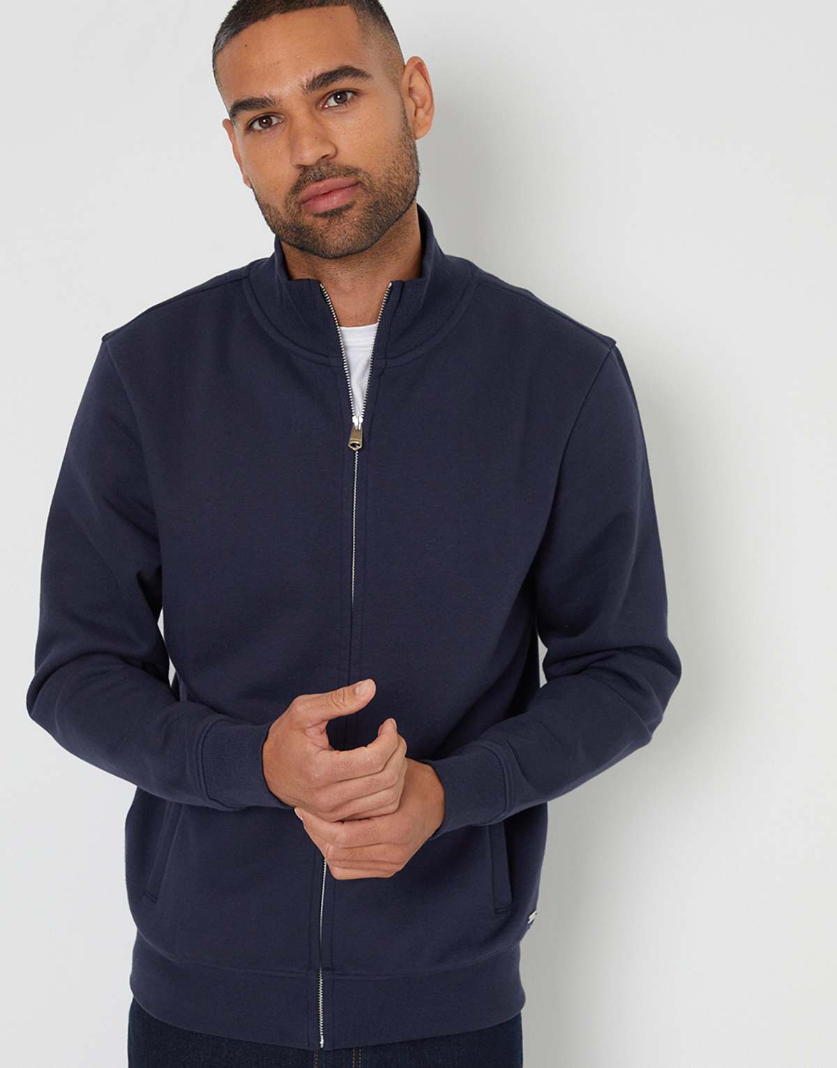 Threadbare Funnel neck zip through sweatshirt in navy