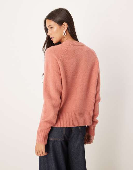 Threadbare - Gammelrosa cardigan med rund hals, 4 af 4