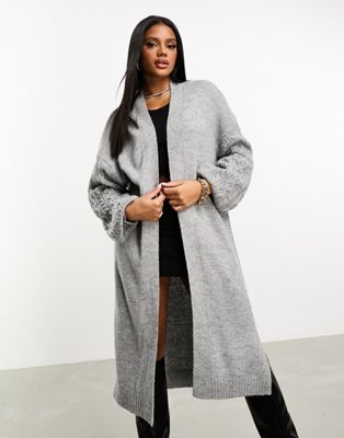 Threadbare Garnet cable knit longline cardigan in grey - ASOS Price Checker