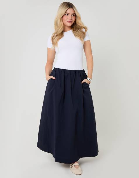 Threadbare Gathered waist maxi skirt in navy