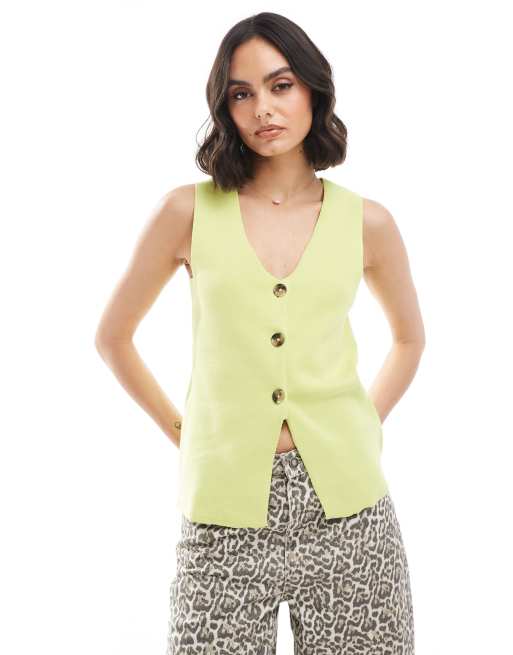 Threadbare - Gebreid gilet in limoengroen