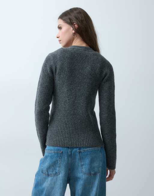 Threadbare gebreid vest met V-hals in grijs, 5 van 5