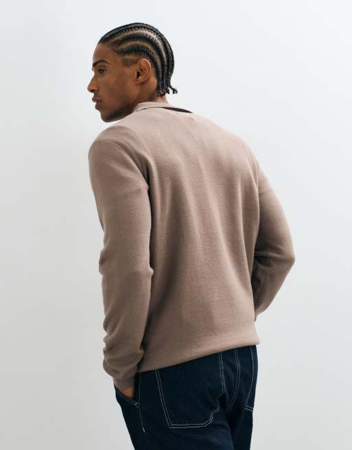 Threadbare gebreide polo met 1/4-rits in taupe, 3 van 5
