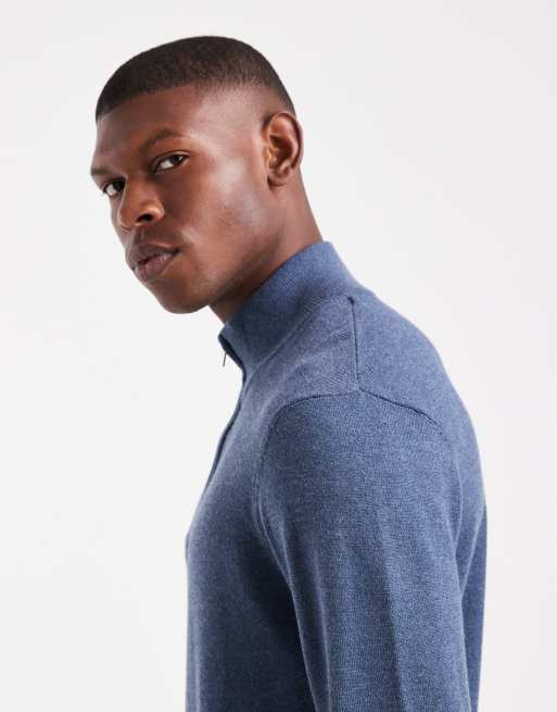 Threadbare - Gebreide trui met 1/4 rits in gemêleerd blauw, 4 van 5
