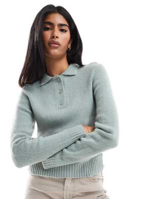 Threadbare - Geknöpfter Pullover in Blau mit Kragen-Grau