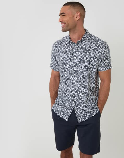 Threadbare Geometric print short sleeve shirt in blue - view 1
