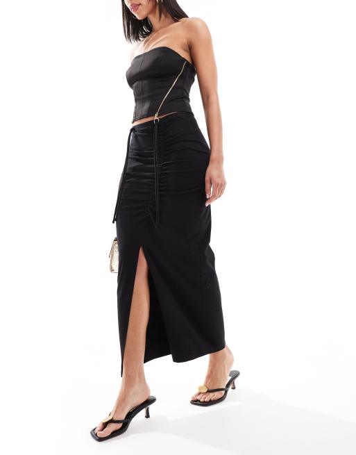 Threadbare - Gerimpelde maxi rok in zwart
