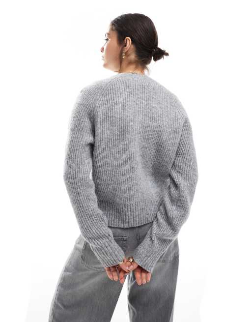 Threadbare – Gerippte Strickjacke in Grau, 4 von 4