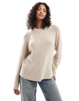 Threadbare - Gerippter Pullover in Beige mit lockerem Schnitt-Neutral