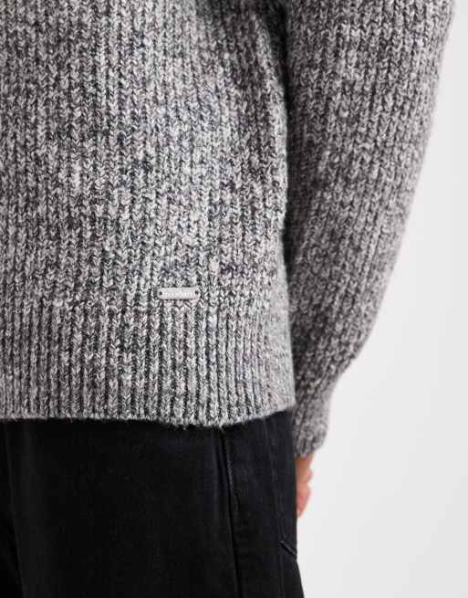 Threadbare – Gerippter Strickpullover in meliertem Grau mit Rundhalsausschnitt, 5 von 5