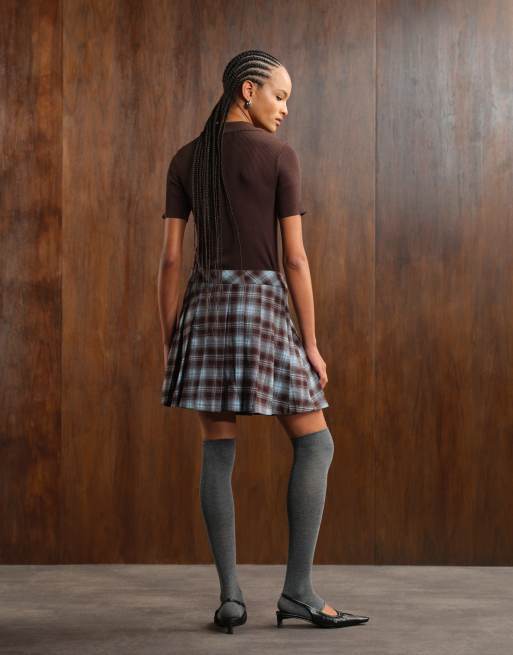 Threadbare - Geruite mini rok met plooien in blauw, 3 van 5