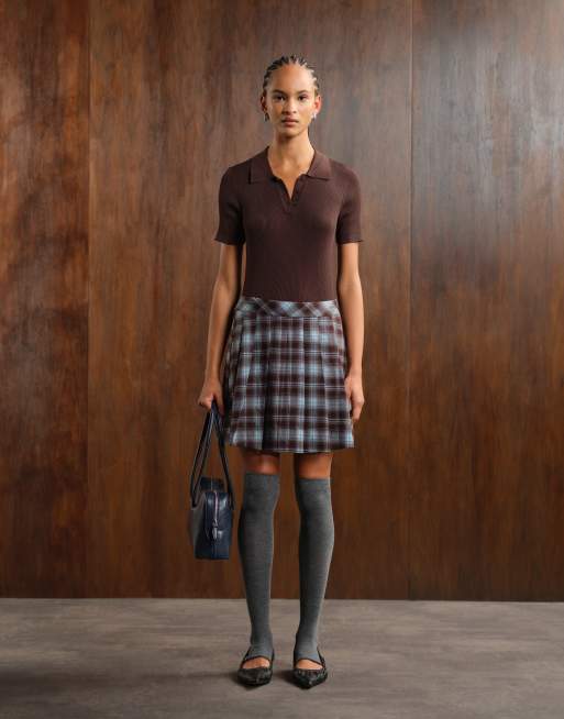 Threadbare - Geruite mini rok met plooien in blauw, 5 van 5
