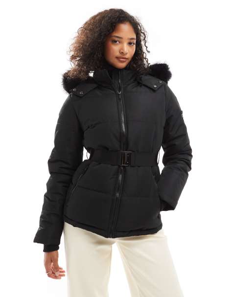 Threadbare – Gesteppte Skijacke in Schwarz mit Kapuze - view 1