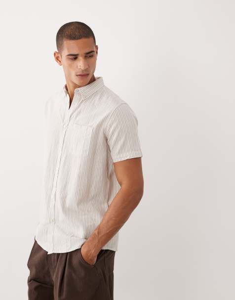 Threadbare - Gestreept overhemd met korte mouwen in wit en stone - view 1