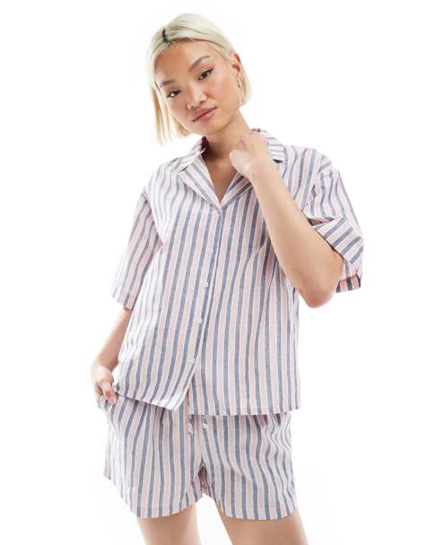 Threadbare - Gestreept strandoverhemd in roze en blauw, deel van co-ord set - view 1