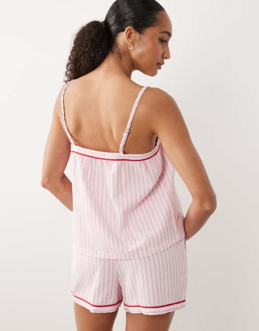 Threadbare - Gestreepte pyjamaset met cami top en short in roze, 2 van 4