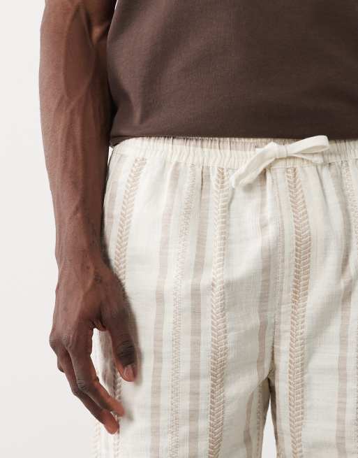 Threadbare - Gestreepte short in stone en beige, 3 van 5