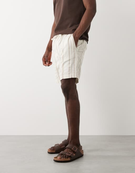 Threadbare - Gestreepte short in stone en beige, 4 van 5