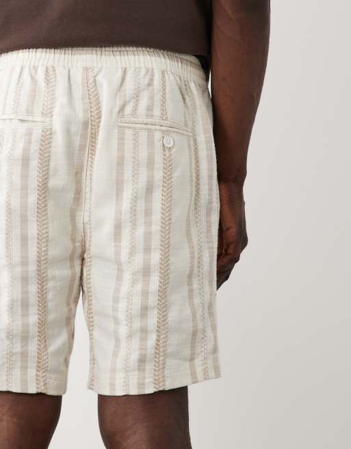 Threadbare - Gestreepte short in stone en beige, 5 van 5