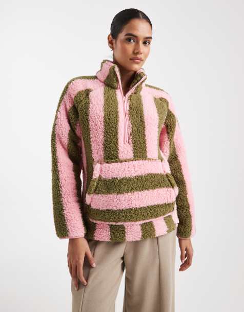 Threadbare – Gestreiftes Lounge-Oberteil in Rosa und Grün mit kurzem Reißverschluss - view 1