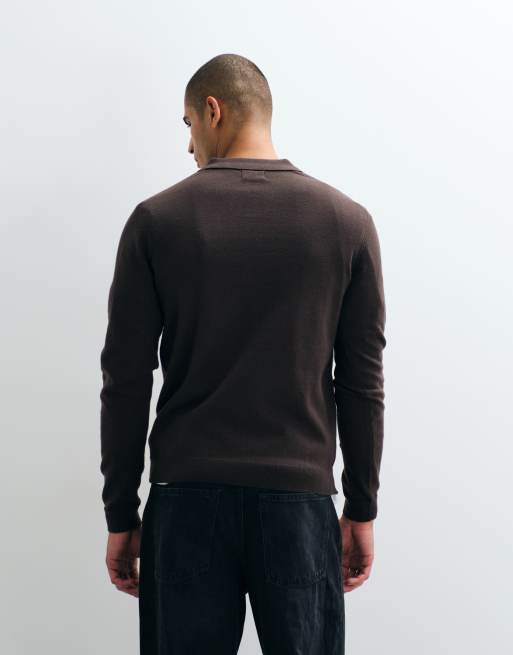 Threadbare gestrickter Pullover mit Troyerkragen in Schokobraun, 2 von 5