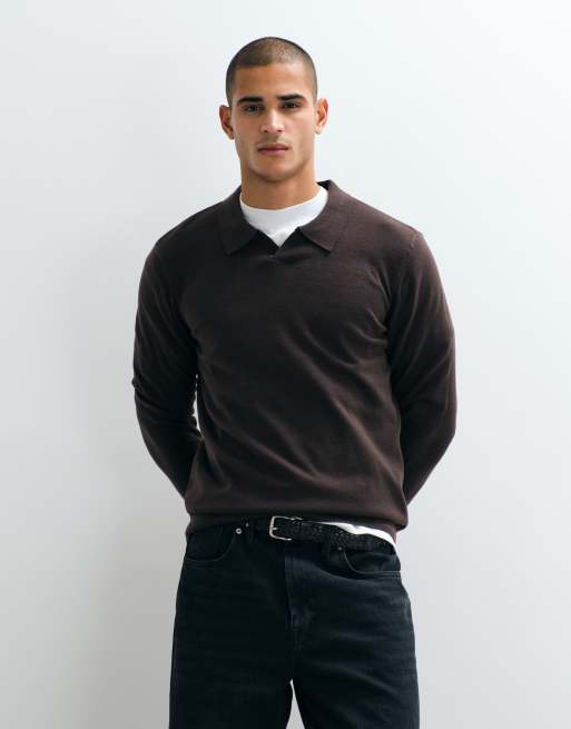 Threadbare gestrickter Pullover mit Troyerkragen in Schokobraun, 5 von 5
