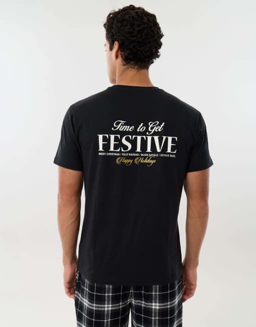 Threadbare Get festive christmas pyjama set in black, 2 of 4