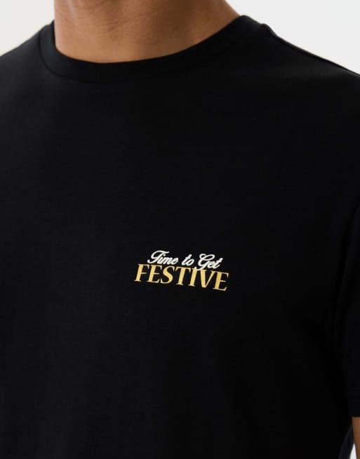 Threadbare Get festive christmas pyjama set in black, 4 of 4