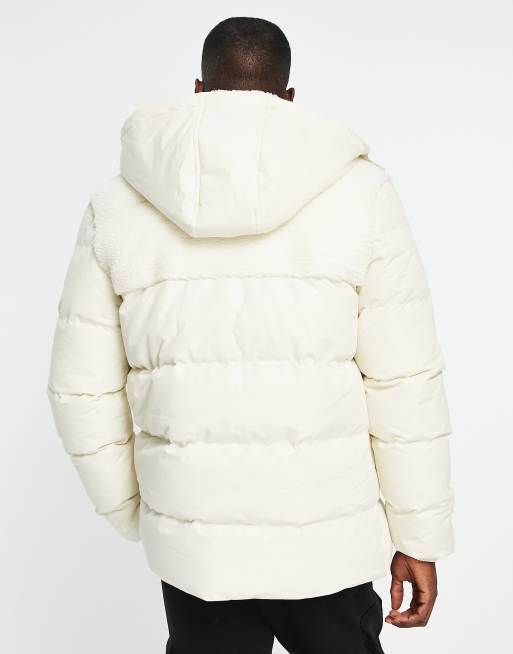 Threadbare - Gewatteerd puffer jack met afneembare capuchon in ecru, 2 van 4