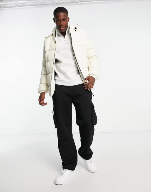 Threadbare - Gewatteerd puffer jack met afneembare capuchon in ecru, 4 van 4